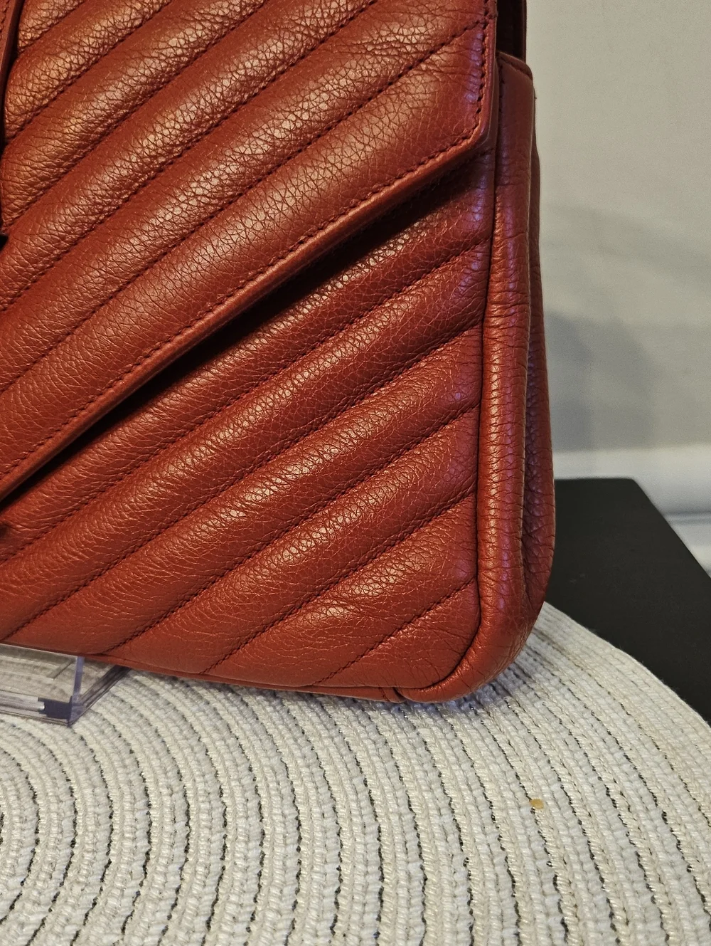 YSL Saint Laurent College Medium Red Chevron Leather Bag - Picture 6 of 16